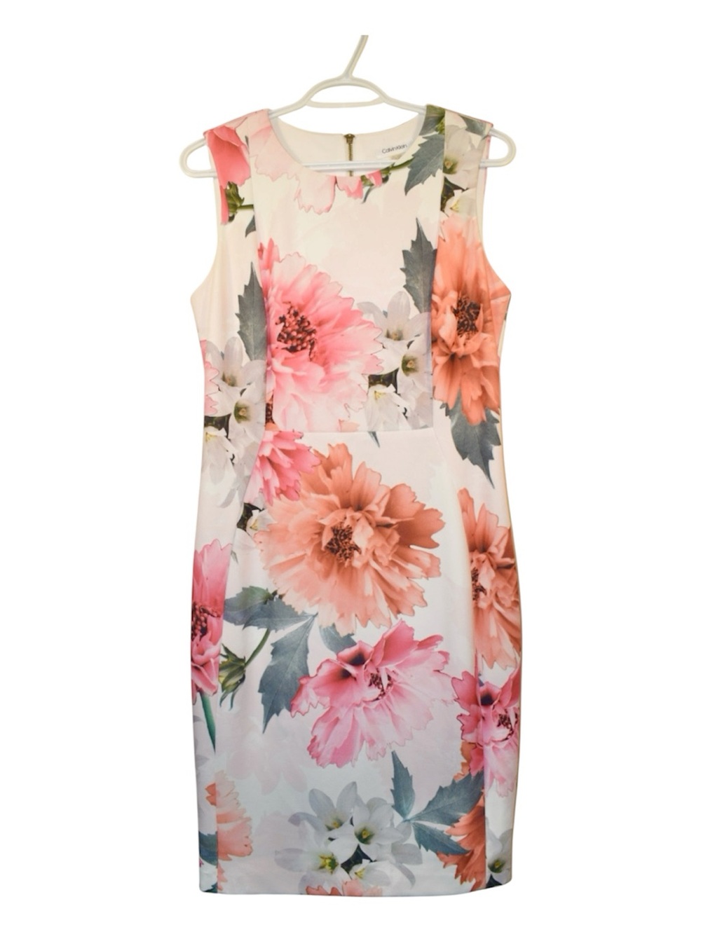 Calvin Klein Pink and Peach Floral Sleeveless Sheath Dress